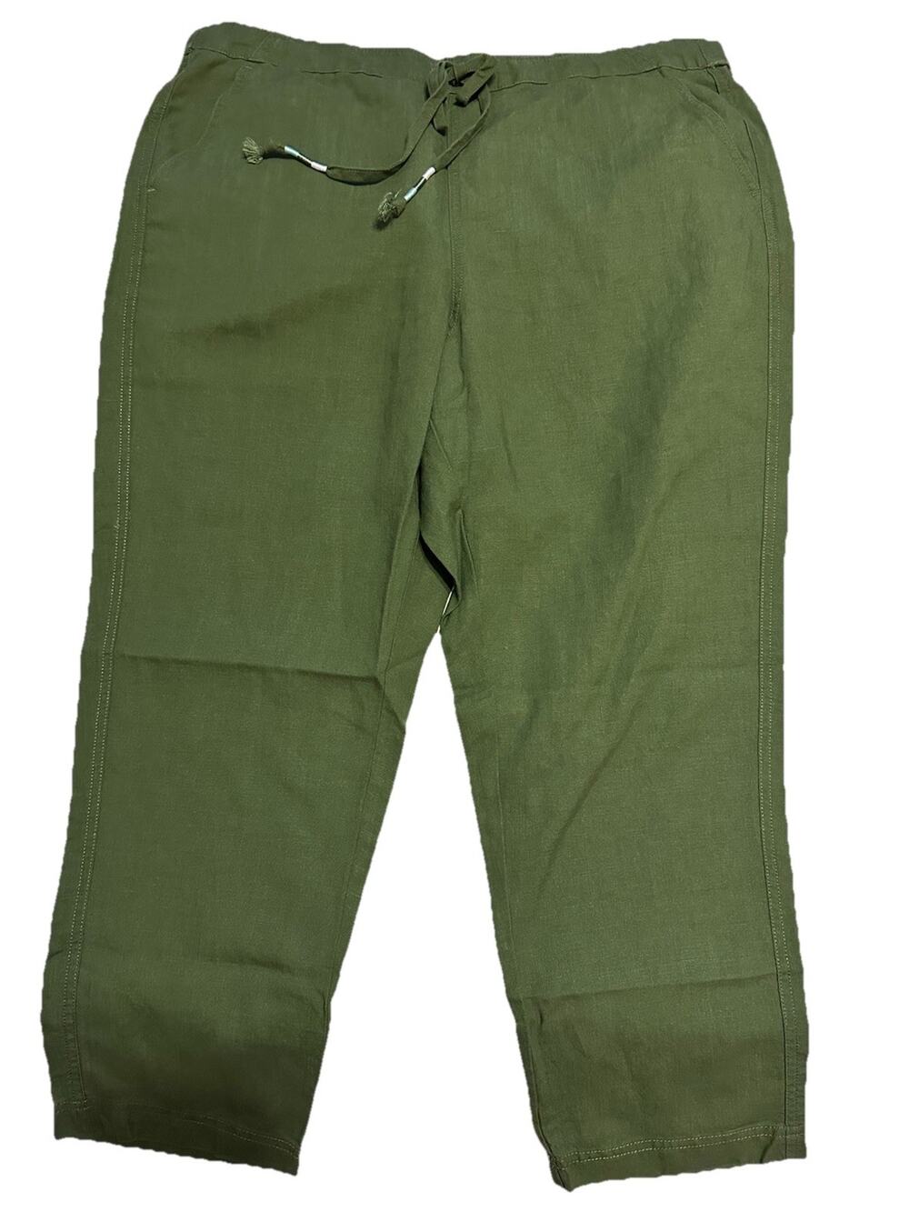 New Women J.Crew Seaside Pull-on Pants Linen Blend Utility Green XL